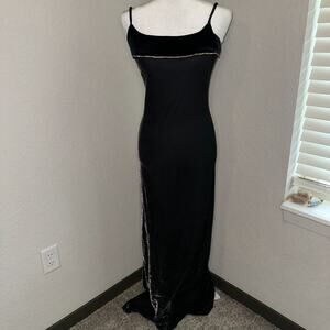 Vintage Betsy & Adam By Jaslene Gown Dress Women 4 Black Velvet Rhinestone Trim